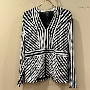 Black and White Ribbon and Mesh Top